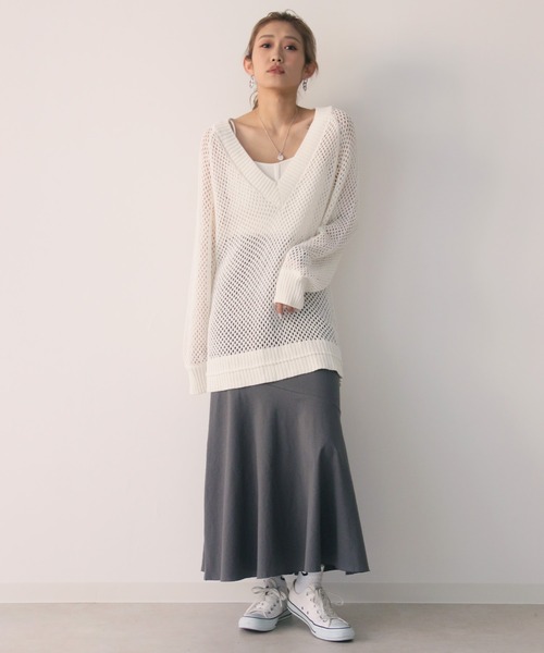 Avvenente（アベネンテ）の「【Avvenente】深Vメッシュニットプルオーバー（ニット/セーター・レディース・オフホワイト/ブラック・M）」の20枚目の写真