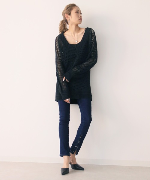 Avvenente（アベネンテ）の「【Avvenente】深Vメッシュニットプルオーバー（ニット/セーター・レディース・オフホワイト/ブラック・M）」の9枚目の写真