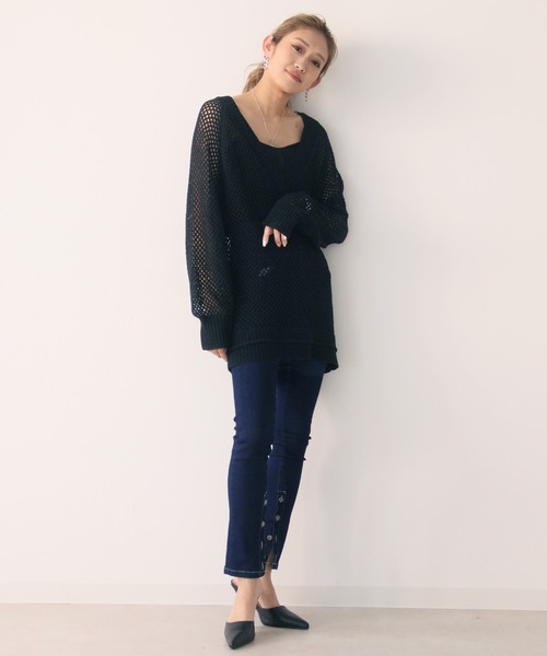 Avvenente（アベネンテ）の「【Avvenente】深Vメッシュニットプルオーバー（ニット/セーター・レディース・オフホワイト/ブラック・M）」の10枚目の写真