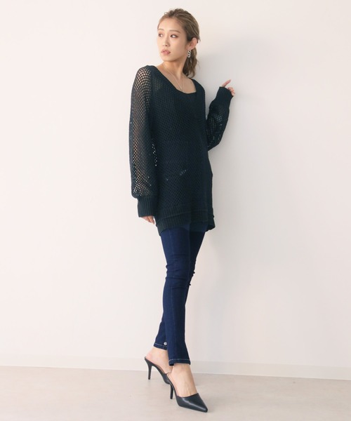 Avvenente（アベネンテ）の「【Avvenente】深Vメッシュニットプルオーバー（ニット/セーター・レディース・オフホワイト/ブラック・M）」の11枚目の写真