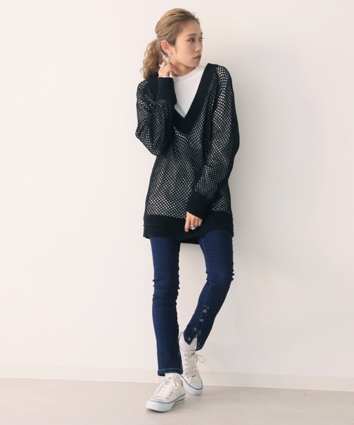 Avvenente（アベネンテ）の「【Avvenente】深Vメッシュニットプルオーバー（ニット/セーター・レディース・オフホワイト/ブラック・M）」の13枚目の写真