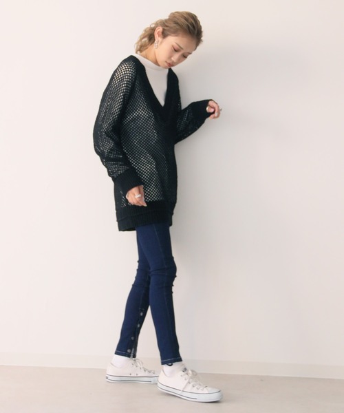 Avvenente（アベネンテ）の「【Avvenente】深Vメッシュニットプルオーバー（ニット/セーター・レディース・オフホワイト/ブラック・M）」の16枚目の写真