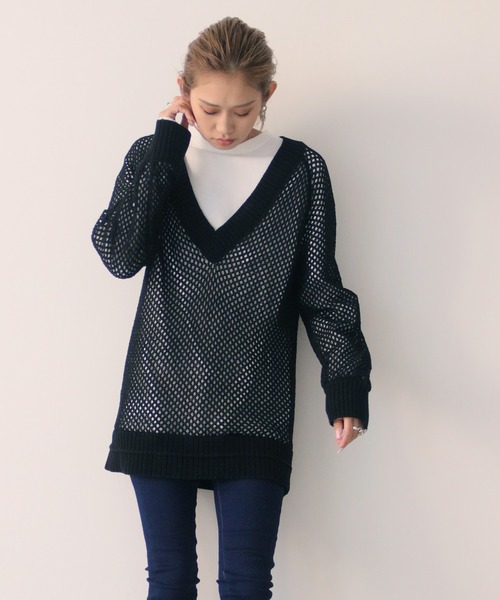 Avvenente（アベネンテ）の「【Avvenente】深Vメッシュニットプルオーバー（ニット/セーター・レディース・オフホワイト/ブラック・M）」の17枚目の写真