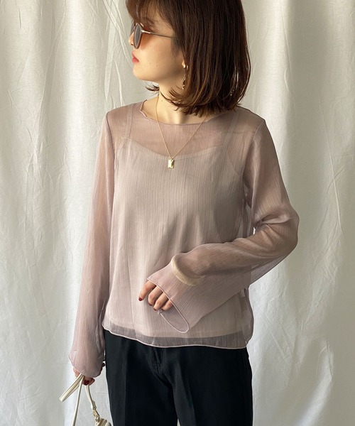 GeeRA(ジーラ)の「シアー楊柳ブラウス&キャミセット(アンサンブル・レディース・オフホワイト/サンドグレー・MEDIUM)」の4枚目の写真
