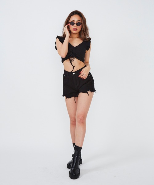 SHAGGIE（シャギー）の「カットオフダメージデニムショートパンツ（デニムパンツ・レディース・ホワイト/ブラック・SMALL/MEDIUM）」の13枚目の写真