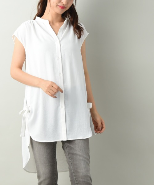 INTERPLANET(インタープラネット)の「ジョーゼットチュニックブラウス(シャツ/ブラウス・レディース・オフホワイト/チャコールグレー/オレンジ・FREE)」の2枚目の写真