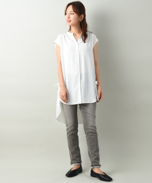 INTERPLANET(インタープラネット)の「ジョーゼットチュニックブラウス(シャツ/ブラウス・レディース・オフホワイト/チャコールグレー/オレンジ・FREE)」の9枚目の写真