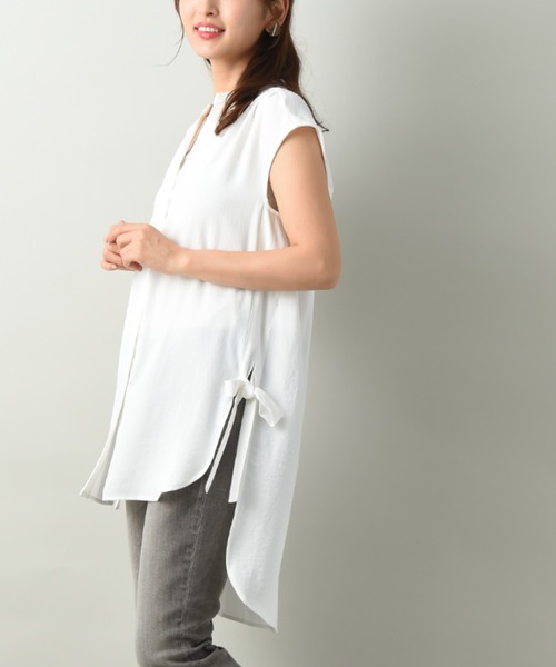 INTERPLANET(インタープラネット)の「ジョーゼットチュニックブラウス(シャツ/ブラウス・レディース・オフホワイト/チャコールグレー/オレンジ・FREE)」の7枚目の写真