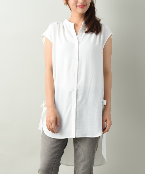 INTERPLANET(インタープラネット)の「ジョーゼットチュニックブラウス(シャツ/ブラウス・レディース・オフホワイト/チャコールグレー/オレンジ・FREE)」の6枚目の写真