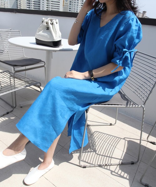 Smile Orchid スマイルオーキッド の Vネック ロング丈リネンワンピース ワンピース Wear