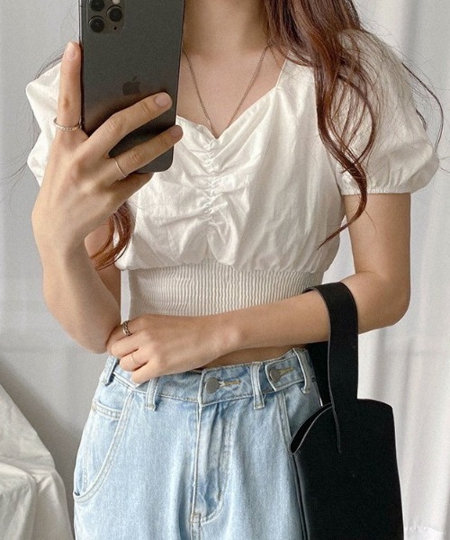 SONA（ソナ）の「SONYUNARA バンディングショートブラウス（シャツ/ブラウス・レディース・オレンジ/アイボリー・FREE）」の7枚目の写真