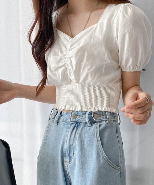 SONA（ソナ）の「SONYUNARA バンディングショートブラウス（シャツ/ブラウス・レディース・オレンジ/アイボリー・FREE）」の11枚目の写真