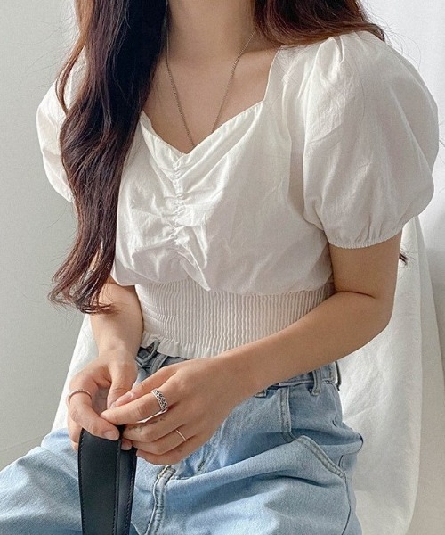 SONA（ソナ）の「SONYUNARA バンディングショートブラウス（シャツ/ブラウス・レディース・オレンジ/アイボリー・FREE）」の6枚目の写真