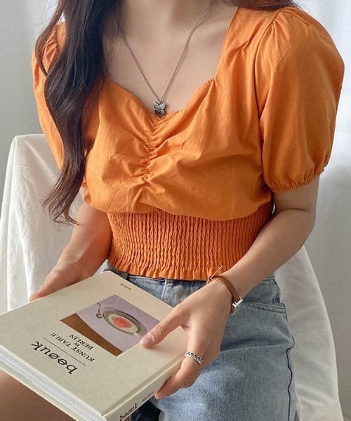 SONA（ソナ）の「SONYUNARA バンディングショートブラウス（シャツ/ブラウス・レディース・オレンジ/アイボリー・FREE）」の8枚目の写真