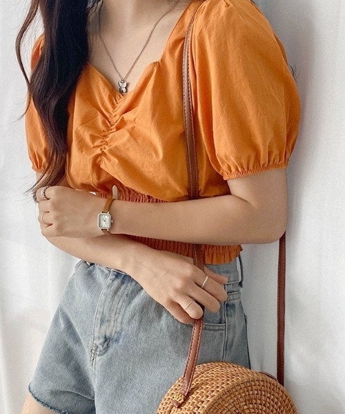 SONA（ソナ）の「SONYUNARA バンディングショートブラウス（シャツ/ブラウス・レディース・オレンジ/アイボリー・FREE）」の5枚目の写真