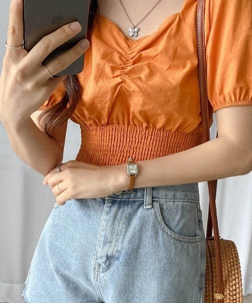 SONA（ソナ）の「SONYUNARA バンディングショートブラウス（シャツ/ブラウス・レディース・オレンジ/アイボリー・FREE）」の12枚目の写真