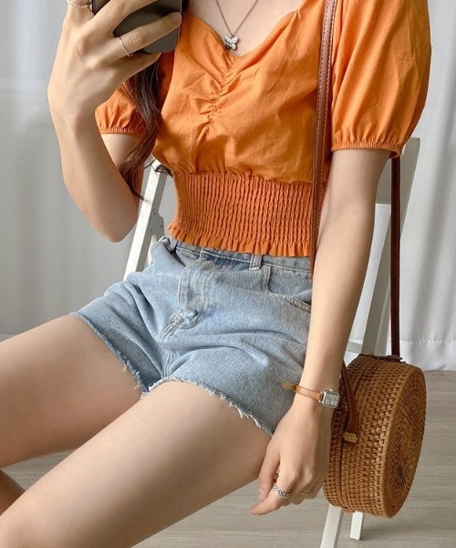 SONA（ソナ）の「SONYUNARA バンディングショートブラウス（シャツ/ブラウス・レディース・オレンジ/アイボリー・FREE）」の14枚目の写真