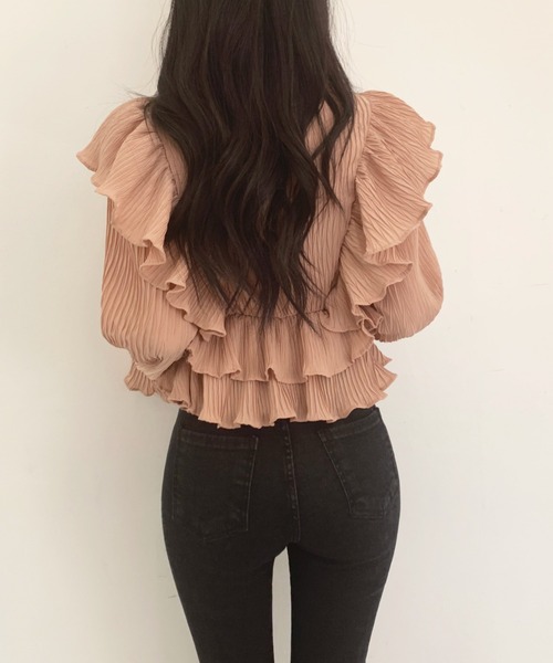 KOR(ケーオーアール)の「ティアードフリルブラウス(シャツ/ブラウス・レディース・アイボリー/ピンクベージュ・FREE)」の9枚目の写真