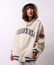 VISION STREET WEAR カレッジロゴ刺繍デニムスタジャン