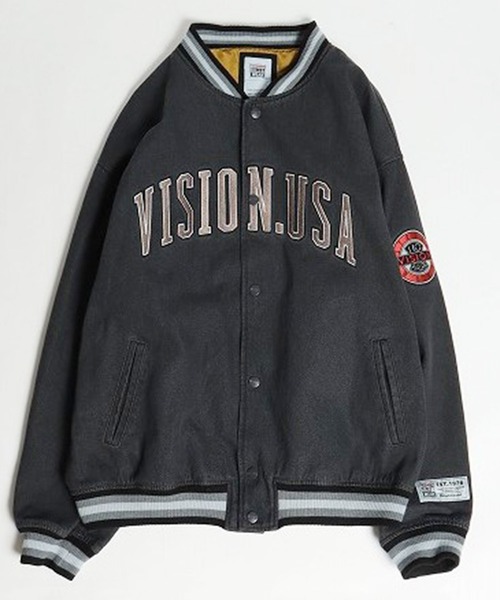 VISION STREET WEAR（ヴィジョンストリートウェア）の「VISION STREET WEAR カレッジロゴ刺繍デニムスタジャン（スタジャン・メンズ・チャコールグレー/ブラック/サックスブルー/アイボリー・LL/M/L）」の21枚目の写真