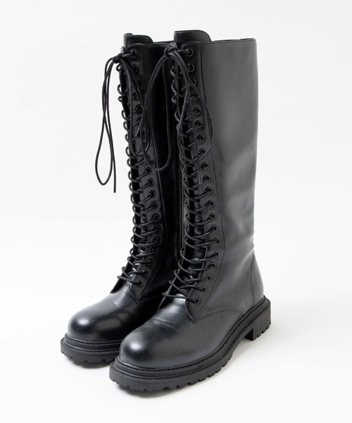 WEGO(ウィゴー)の「WEGO/レースアップロングブーツ(ブーツ・レディース・ブラック・MEDIUM/LARGE)」の10枚目の写真