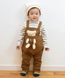KP BOY | くまのぬいぐるみ付きニット裏毛裏起毛のサロペット(80-90cm)(サロペット/オーバーオール)