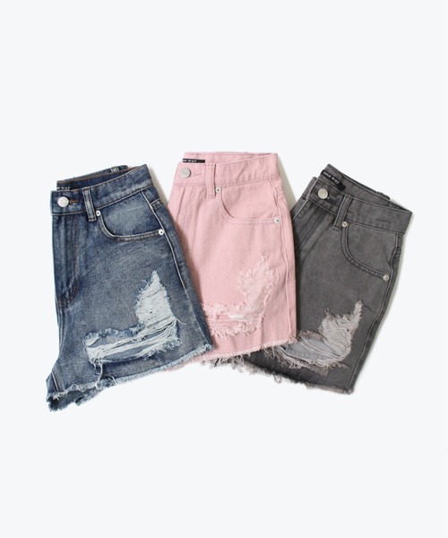 one way(ワンウェイ)の「【oneway Jeans】ダメージハイウエストショーパン(デニムパンツ・レディース・ライトブルー/ブラック/ライトピンク・S/M)」の13枚目の写真