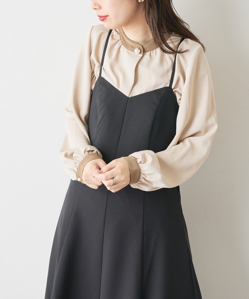 natural couture（ナチュラルクチュール）の「【大好評リバイバルアイテム】プチプラパールポイントバイカラーブラウス（シャツ/ブラウス・レディース・モカ/ブルー/アイボリー/ピンク/オフホワイト・FREE）」の8枚目の写真