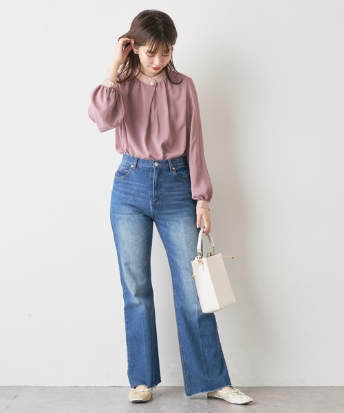 natural couture（ナチュラルクチュール）の「【大好評リバイバルアイテム】プチプラパールポイントバイカラーブラウス（シャツ/ブラウス・レディース・モカ/ブルー/アイボリー/ピンク/オフホワイト・FREE）」の15枚目の写真