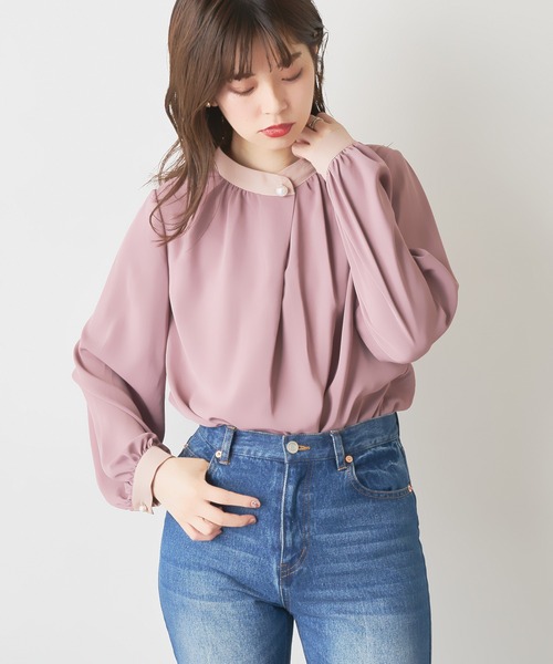 natural couture（ナチュラルクチュール）の「【大好評リバイバルアイテム】プチプラパールポイントバイカラーブラウス（シャツ/ブラウス・レディース・モカ/ブルー/アイボリー/ピンク/オフホワイト・FREE）」の13枚目の写真