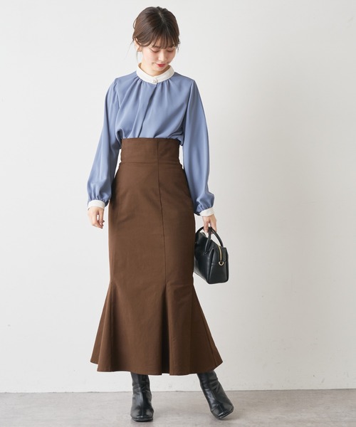 natural couture（ナチュラルクチュール）の「【大好評リバイバルアイテム】プチプラパールポイントバイカラーブラウス（シャツ/ブラウス・レディース・モカ/ブルー/アイボリー/ピンク/オフホワイト・FREE）」の19枚目の写真