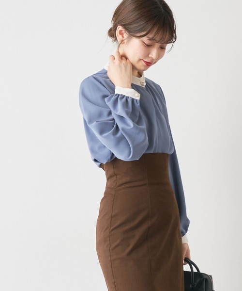 natural couture（ナチュラルクチュール）の「【大好評リバイバルアイテム】プチプラパールポイントバイカラーブラウス（シャツ/ブラウス・レディース・モカ/ブルー/アイボリー/ピンク/オフホワイト・FREE）」の18枚目の写真