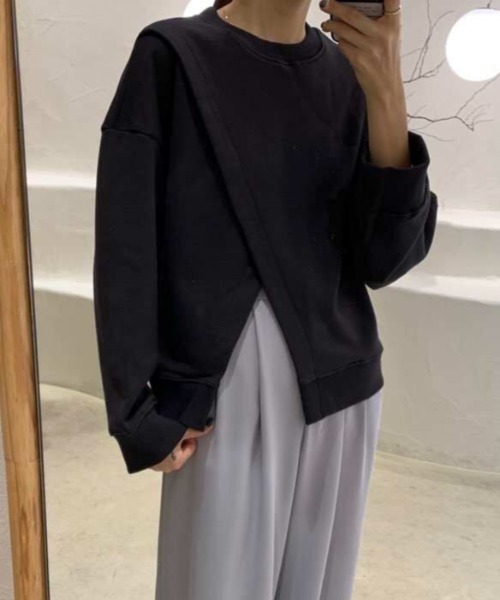 yuue' ( wear )（ユーイ）の「アシンメトリー デザインスウェット トップス（スウェット・レディース・ブラック/ベージュ・FREE）」の2枚目の写真