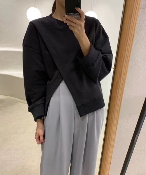 yuue' ( wear )（ユーイ）の「アシンメトリー デザインスウェット トップス（スウェット・レディース・ブラック/ベージュ・FREE）」の15枚目の写真