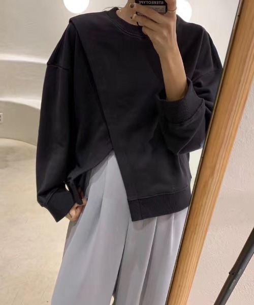 yuue' ( wear )（ユーイ）の「アシンメトリー デザインスウェット トップス（スウェット・レディース・ブラック/ベージュ・FREE）」の12枚目の写真
