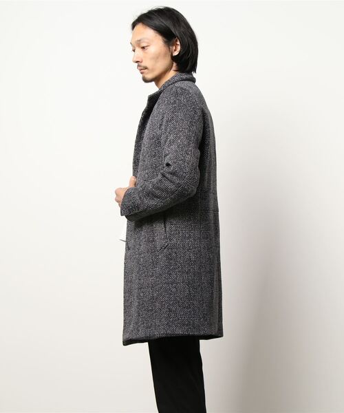 TETE HOMME（テットオム）の「グレンチェックニットフリーススタンドカラーコート（トレンチコート・メンズ・ブラック/グレー・LARGE/MEDIUM/X-LARGE）」の3枚目の写真
