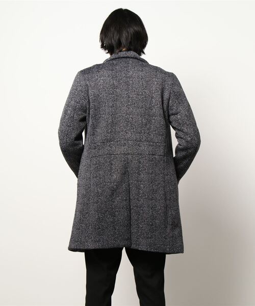 TETE HOMME（テットオム）の「グレンチェックニットフリーススタンドカラーコート（トレンチコート・メンズ・ブラック/グレー・LARGE/MEDIUM/X-LARGE）」の4枚目の写真