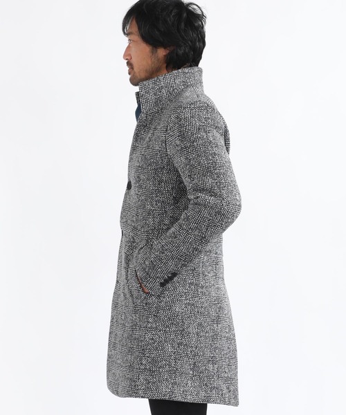 TETE HOMME（テットオム）の「グレンチェックニットフリーススタンドカラーコート（トレンチコート・メンズ・ブラック/グレー・LARGE/MEDIUM/X-LARGE）」の6枚目の写真