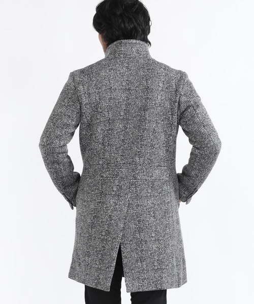 TETE HOMME（テットオム）の「グレンチェックニットフリーススタンドカラーコート（トレンチコート・メンズ・ブラック/グレー・LARGE/MEDIUM/X-LARGE）」の7枚目の写真