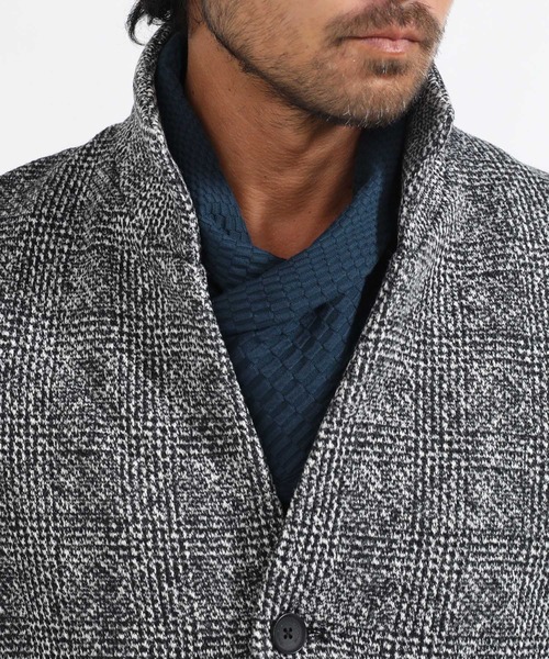 TETE HOMME（テットオム）の「グレンチェックニットフリーススタンドカラーコート（トレンチコート・メンズ・ブラック/グレー・LARGE/MEDIUM/X-LARGE）」の8枚目の写真