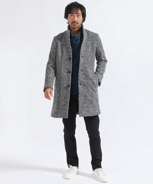 TETE HOMME（テットオム）の「グレンチェックニットフリーススタンドカラーコート（トレンチコート・メンズ・ブラック/グレー・LARGE/MEDIUM/X-LARGE）」の14枚目の写真