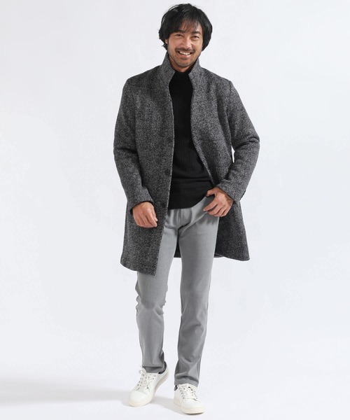 TETE HOMME（テットオム）の「グレンチェックニットフリーススタンドカラーコート（トレンチコート・メンズ・ブラック/グレー・LARGE/MEDIUM/X-LARGE）」の13枚目の写真