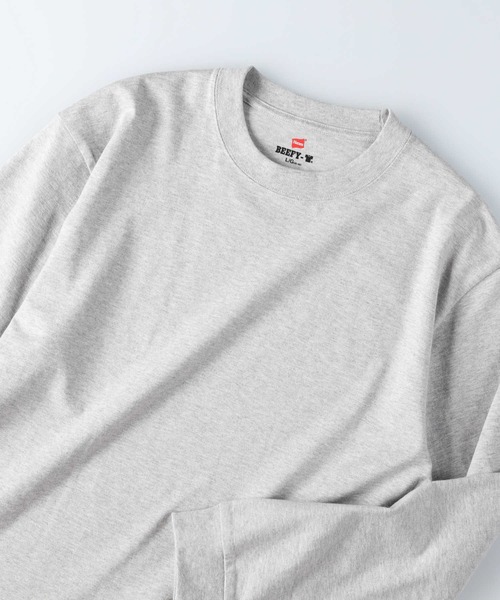 HANES(ヘインズ)の「HANES(ヘインズ)「BEEFY」パックTシャツ ロングスリーブ(Tシャツ/カットソー・メンズ・ホワイト/ブラック/グレー・S/M/L/XL)」の3枚目の写真