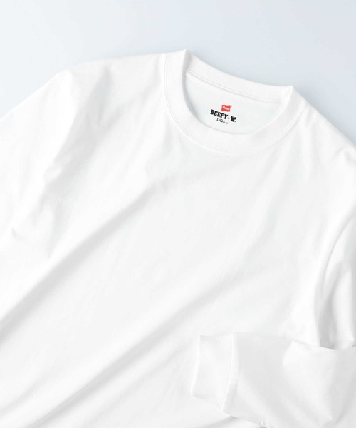 HANES(ヘインズ)の「HANES(ヘインズ)「BEEFY」パックTシャツ ロングスリーブ(Tシャツ/カットソー・メンズ・ホワイト/ブラック/グレー・S/M/L/XL)」の2枚目の写真