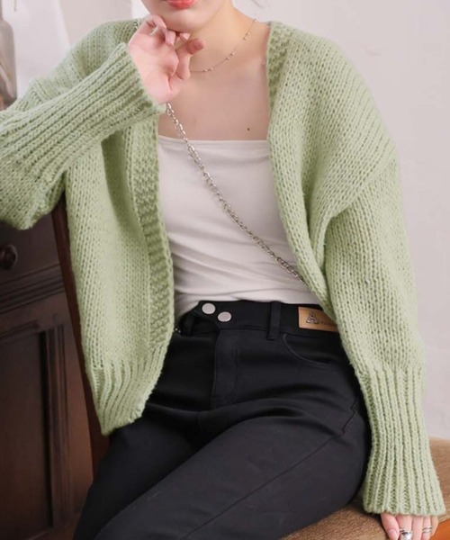 Girly Doll(ガーリードール)の「ざっくりボレロカーディガン(カーディガン/ボレロ・レディース・ベージュ/ピンク/モカ/ブルーグレー/ブラック/ダークグレー/ライトグレー/ミント・FREE)」の7枚目の写真