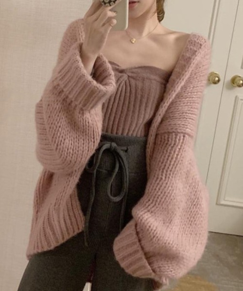 Girly Doll(ガーリードール)の「ざっくりボレロカーディガン(カーディガン/ボレロ・レディース・ベージュ/ピンク/モカ/ブルーグレー/ブラック/ダークグレー/ライトグレー/ミント・FREE)」の11枚目の写真