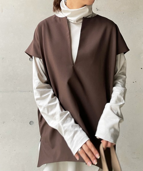 DouDou（ドゥドゥ）の「タートルロングチュニック（Tシャツ/カットソー・レディース・ブラック/オフホワイト/ライトベージュ・FREE）」の21枚目の写真