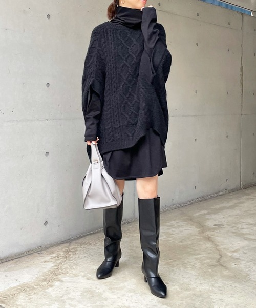 DouDou（ドゥドゥ）の「タートルロングチュニック（Tシャツ/カットソー・レディース・ブラック/オフホワイト/ライトベージュ・FREE）」の19枚目の写真