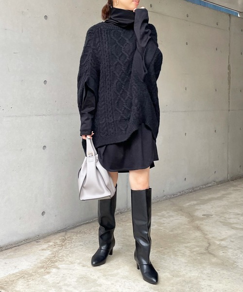 DouDou（ドゥドゥ）の「タートルロングチュニック（Tシャツ/カットソー・レディース・ブラック/オフホワイト/ライトベージュ・FREE）」の18枚目の写真