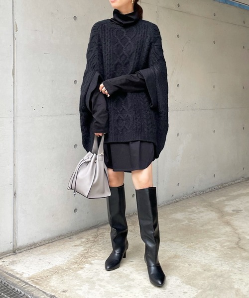 DouDou（ドゥドゥ）の「タートルロングチュニック（Tシャツ/カットソー・レディース・ブラック/オフホワイト/ライトベージュ・FREE）」の16枚目の写真